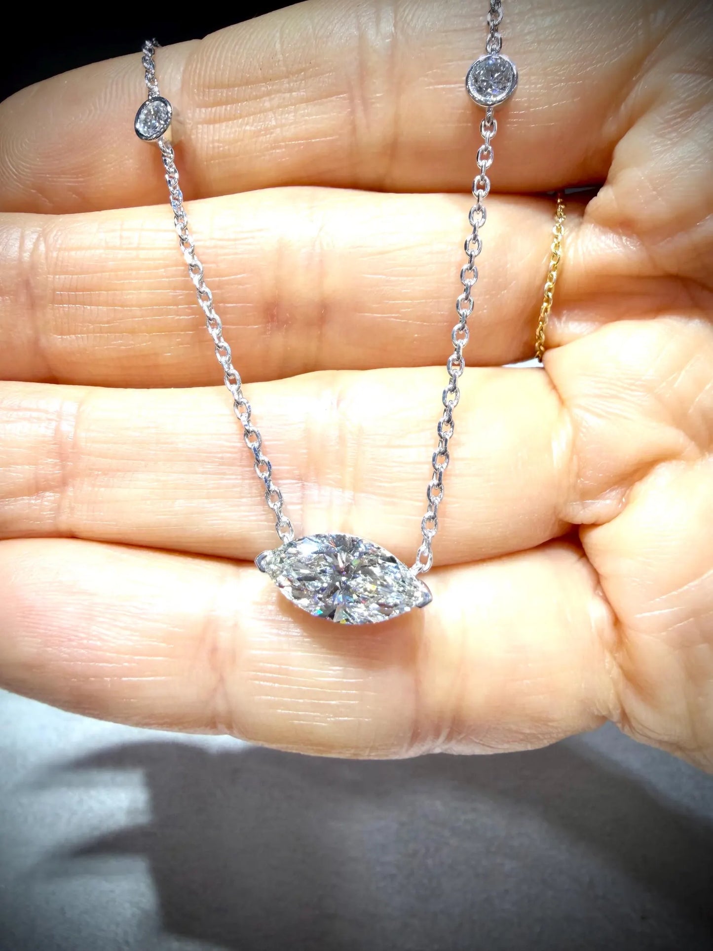 Marquise Lab Grown Diamond Necklace, Sterling Silver, 2.00ct tw, Adjustable Chain