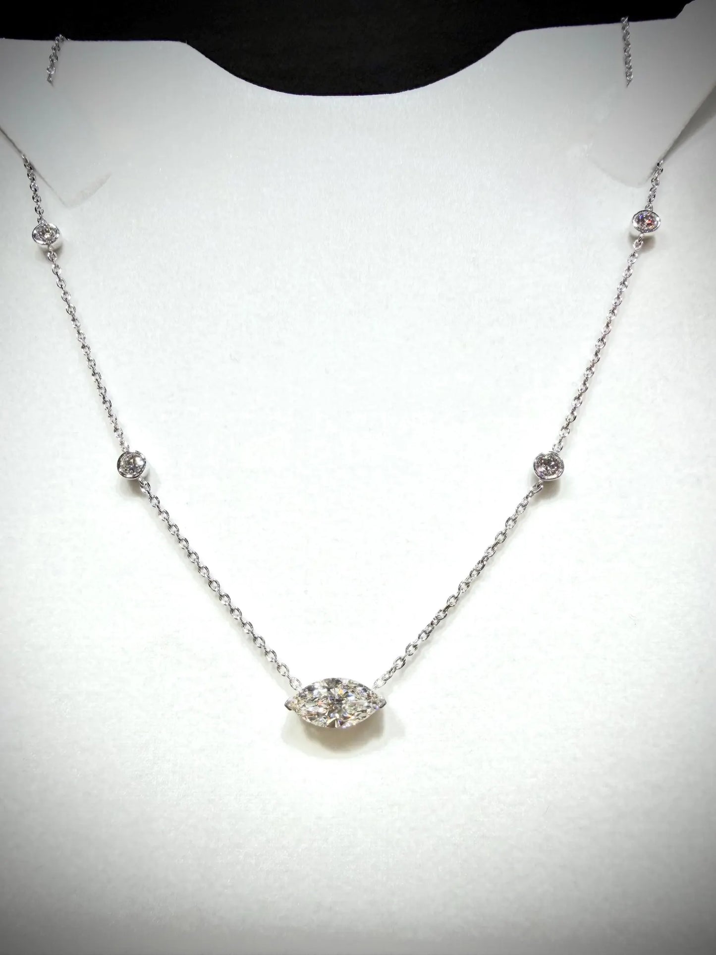 Marquise Lab Grown Diamond Necklace, Sterling Silver, 2.00ct tw, Adjustable Chain