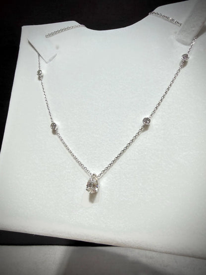 Pear Lab Grown Diamond Necklace, Sterling Silver Chain, 2.20ct tw 16”-18”