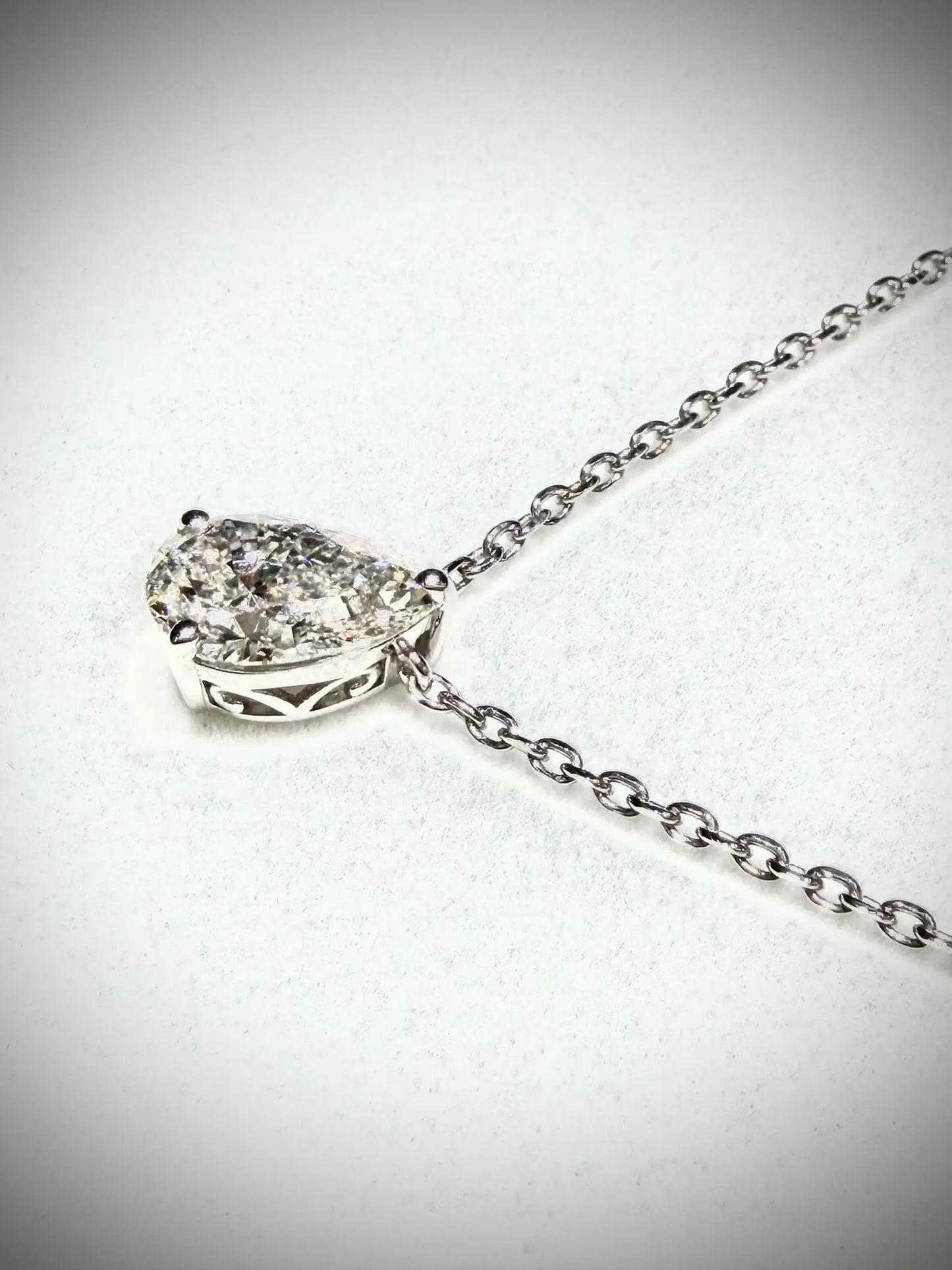 Pear Lab Grown Diamond Necklace, Sterling Silver Chain, 2.20ct tw 16”-18”