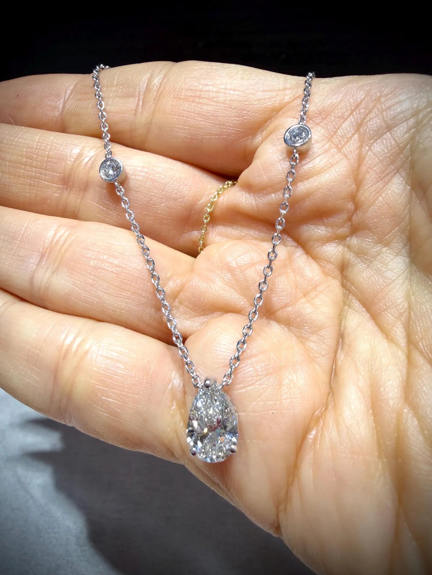 Pear Lab Grown Diamond Necklace, Sterling Silver Chain, 2.20ct tw 16”-18”