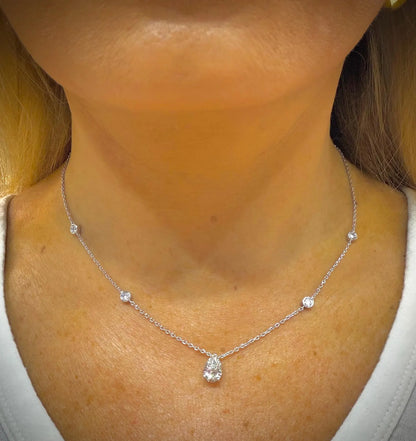 Pear Lab Grown Diamond Necklace, Sterling Silver Chain, 2.20ct tw 16”-18”