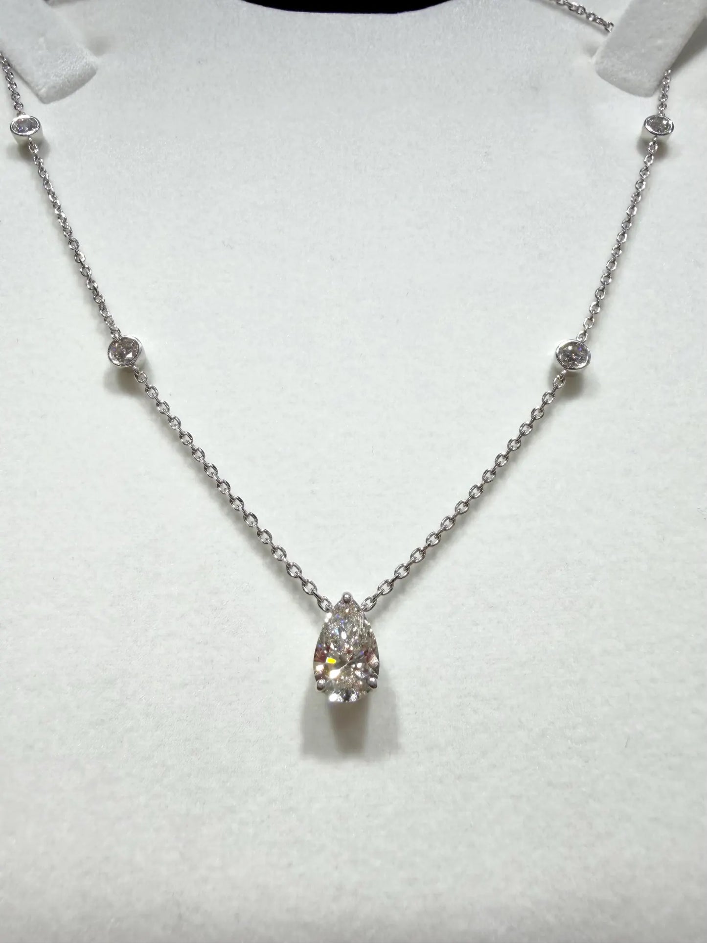 Pear Lab Grown Diamond Necklace, Sterling Silver Chain, 2.20ct tw 16”-18”