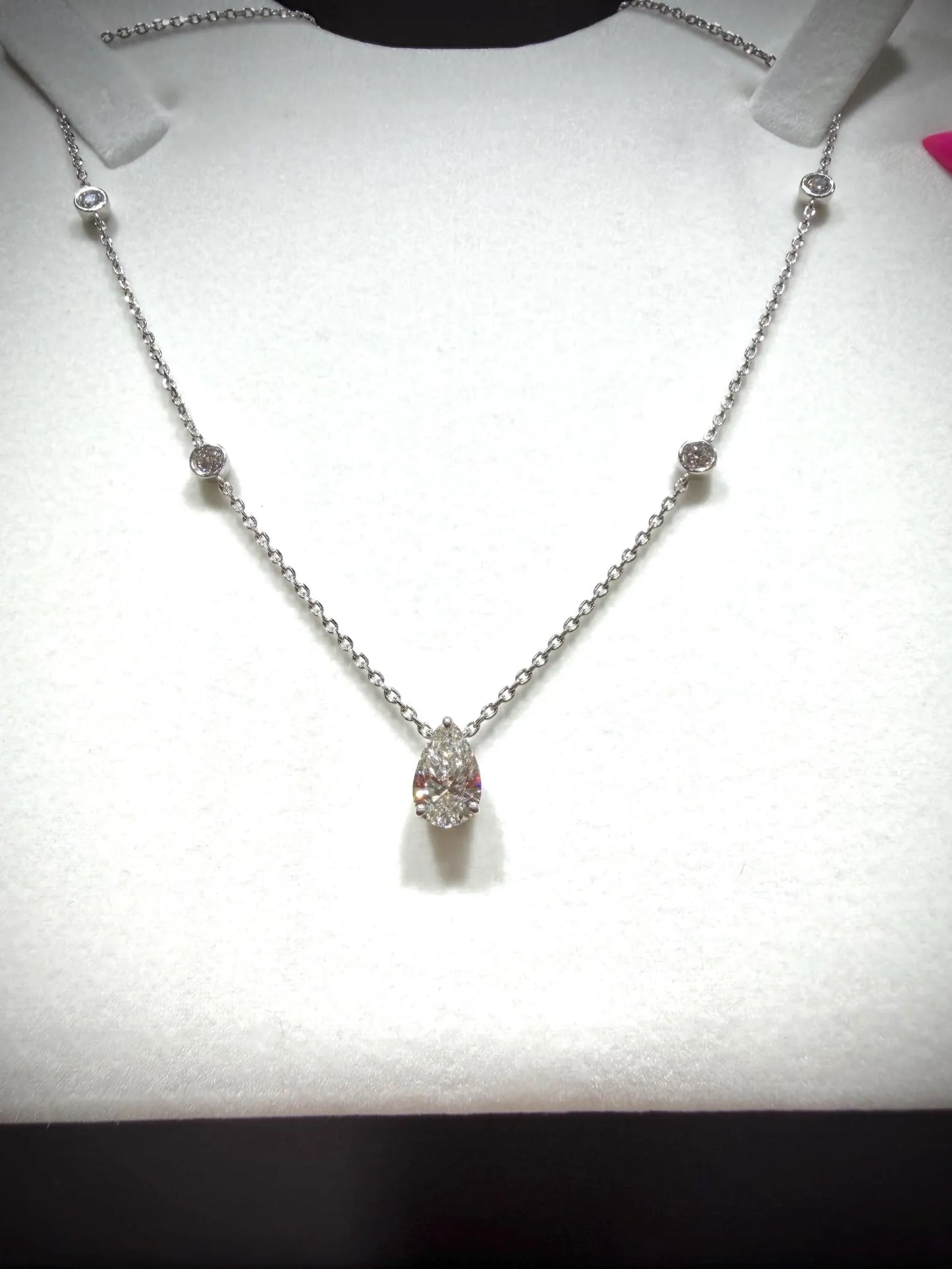 Pear Lab Grown Diamond Necklace, Sterling Silver Chain, 2.20ct tw 16”-18”
