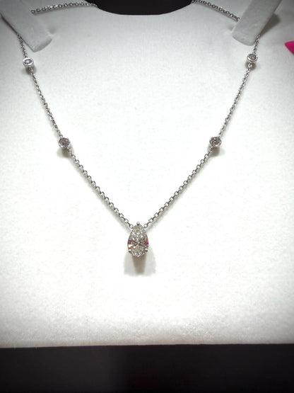 Pear Lab Grown Diamond Necklace, Sterling Silver Chain, 2.20ct tw 16”-18”
