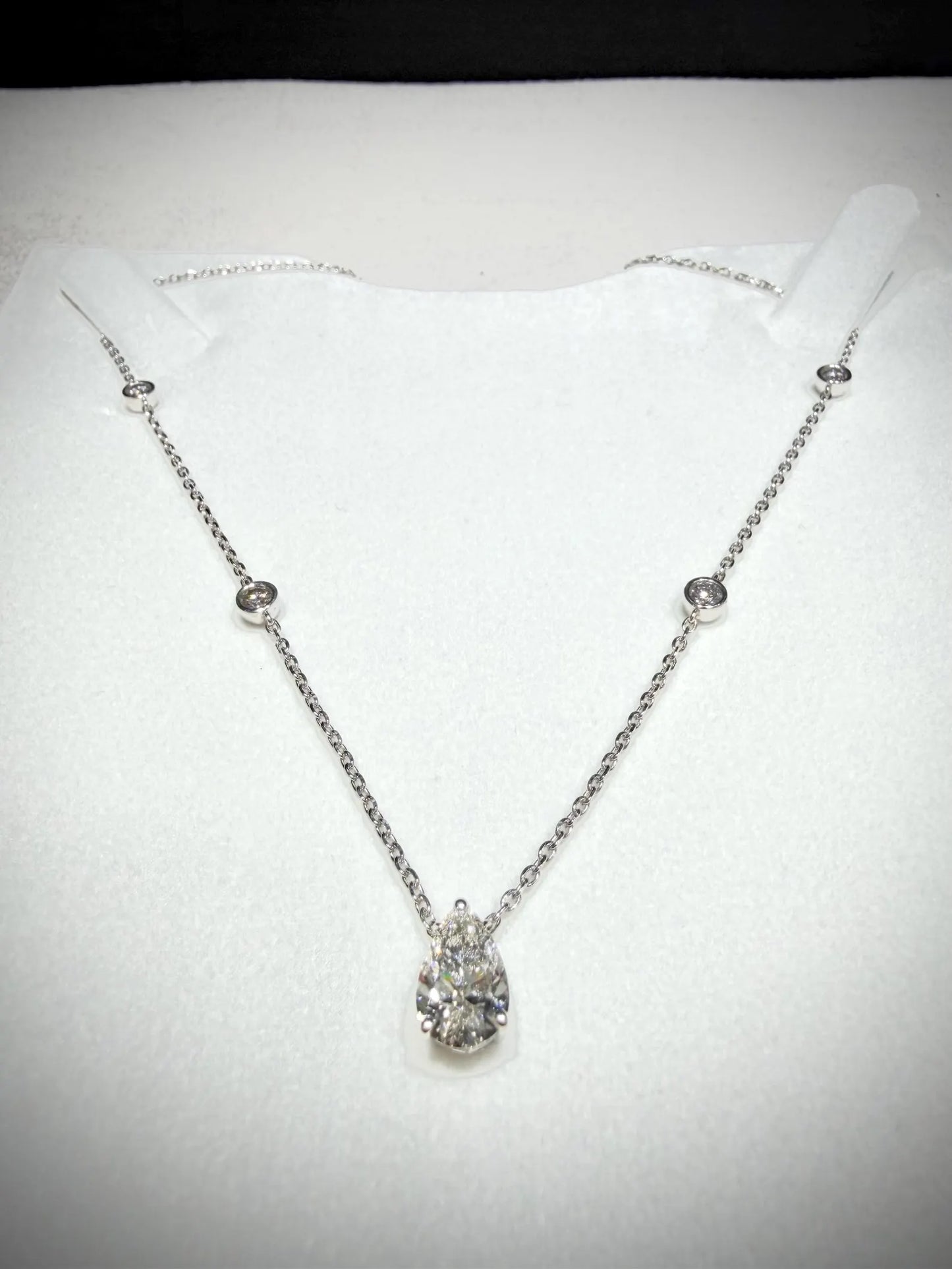 Pear Lab Grown Diamond Necklace, Sterling Silver Chain, 2.20ct tw 16”-18”