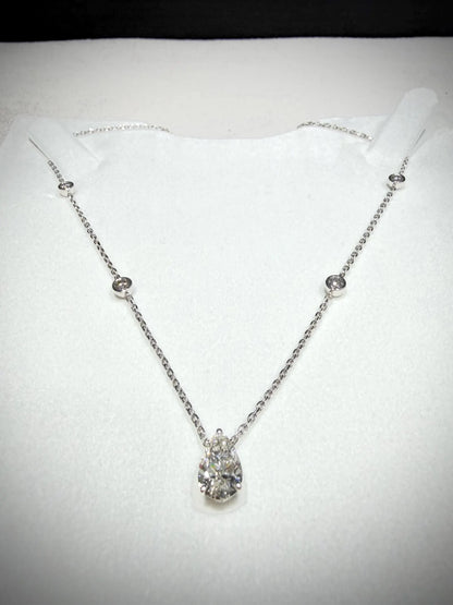 Pear Lab Grown Diamond Necklace, Sterling Silver Chain, 2.20ct tw 16”-18”