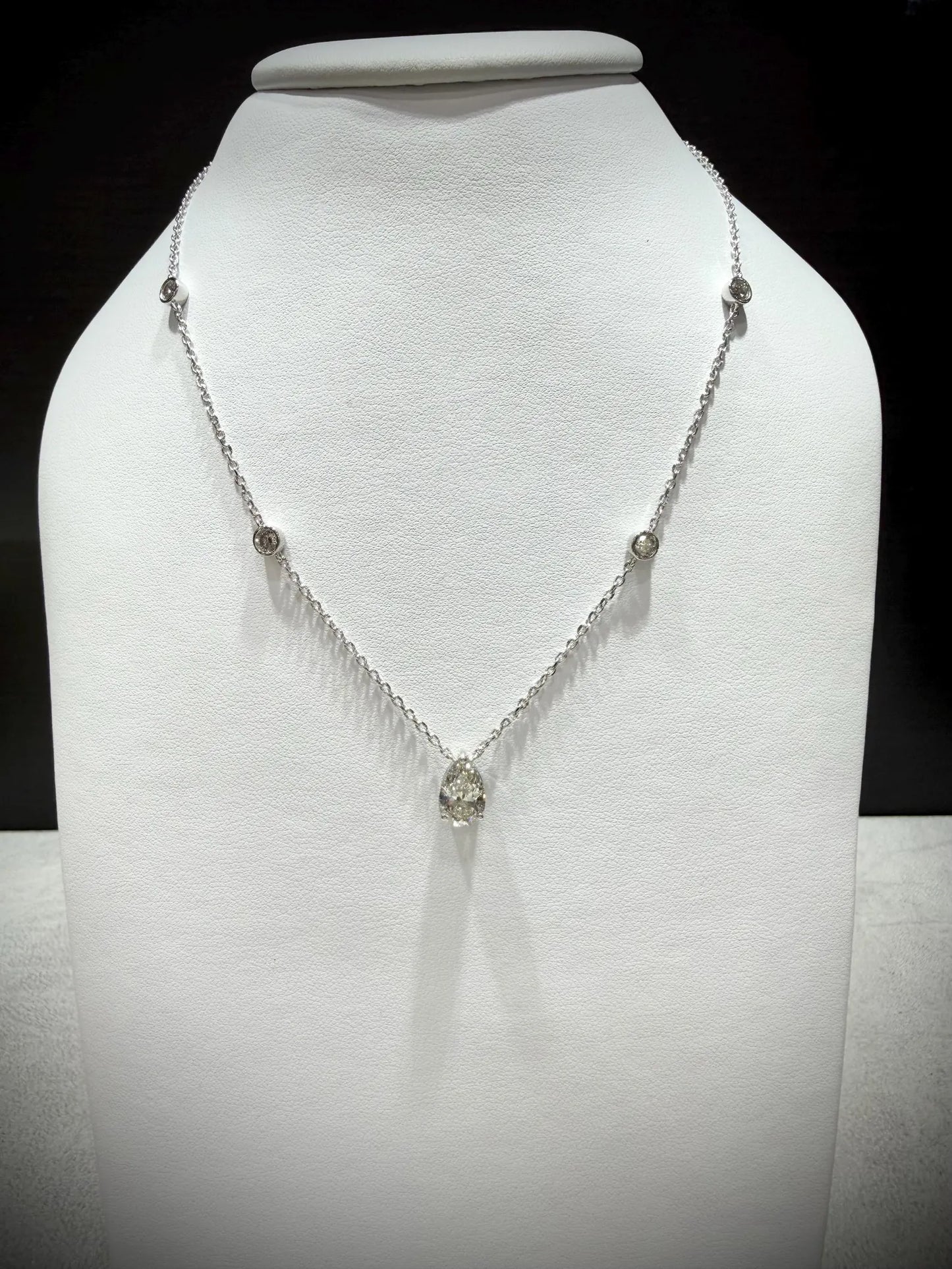 Pear Lab Grown Diamond Necklace, Sterling Silver Chain, 2.20ct tw 16”-18”