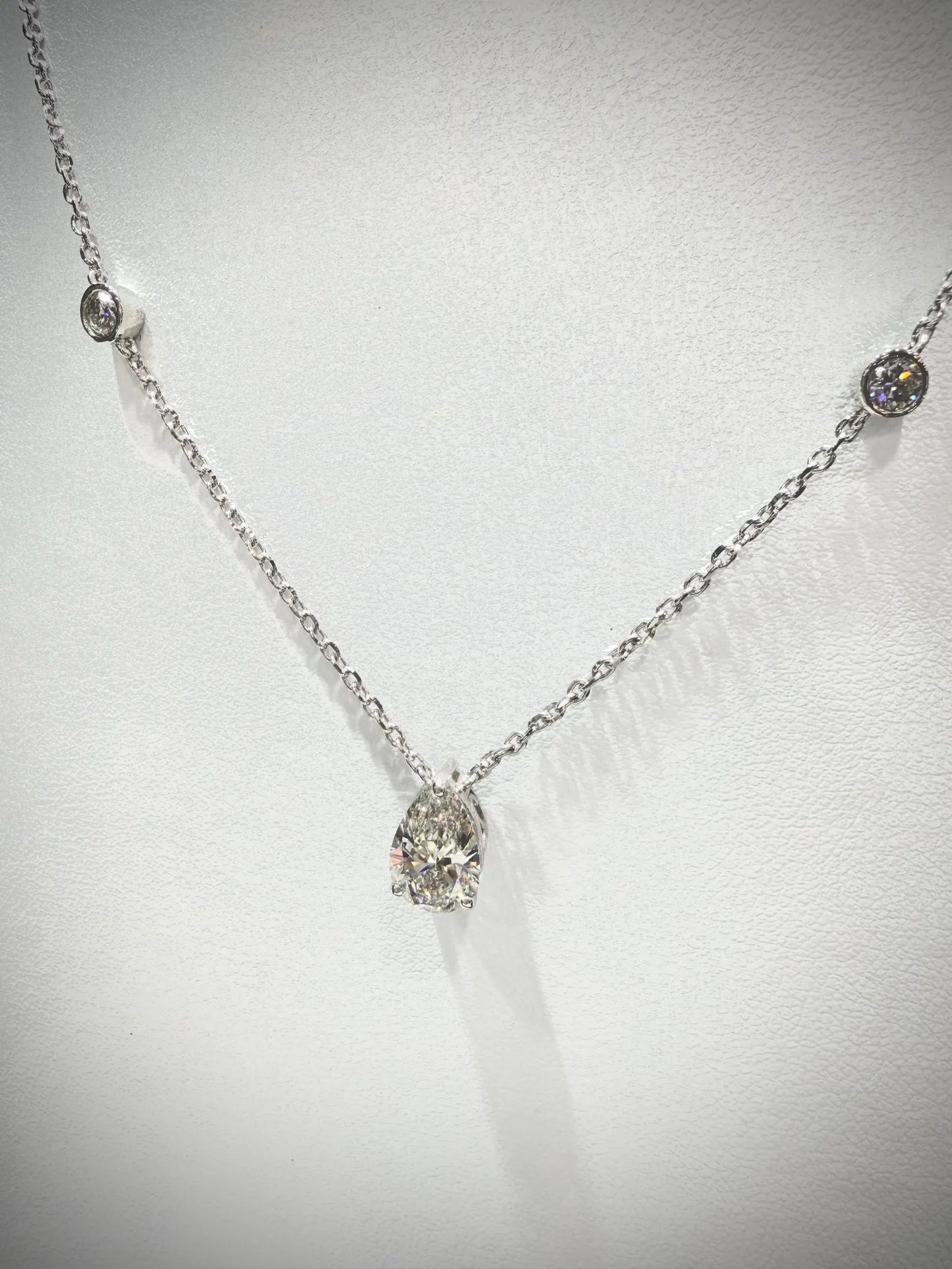 Pear Lab Grown Diamond Necklace, Sterling Silver Chain, 2.20ct tw 16”-18”