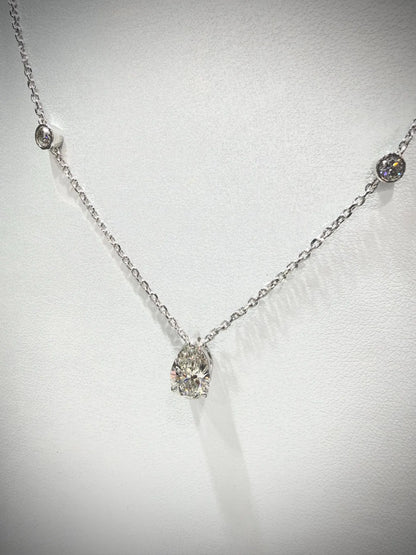 Pear Lab Grown Diamond Necklace, Sterling Silver Chain, 2.20ct tw 16”-18”