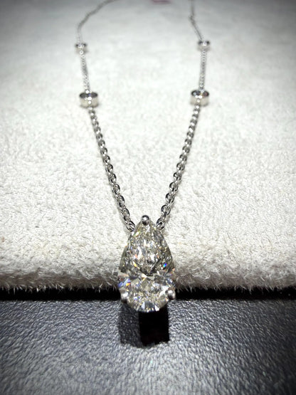 Pear Lab Grown Diamond Necklace, Sterling Silver Chain, 2.20ct tw 16”-18”