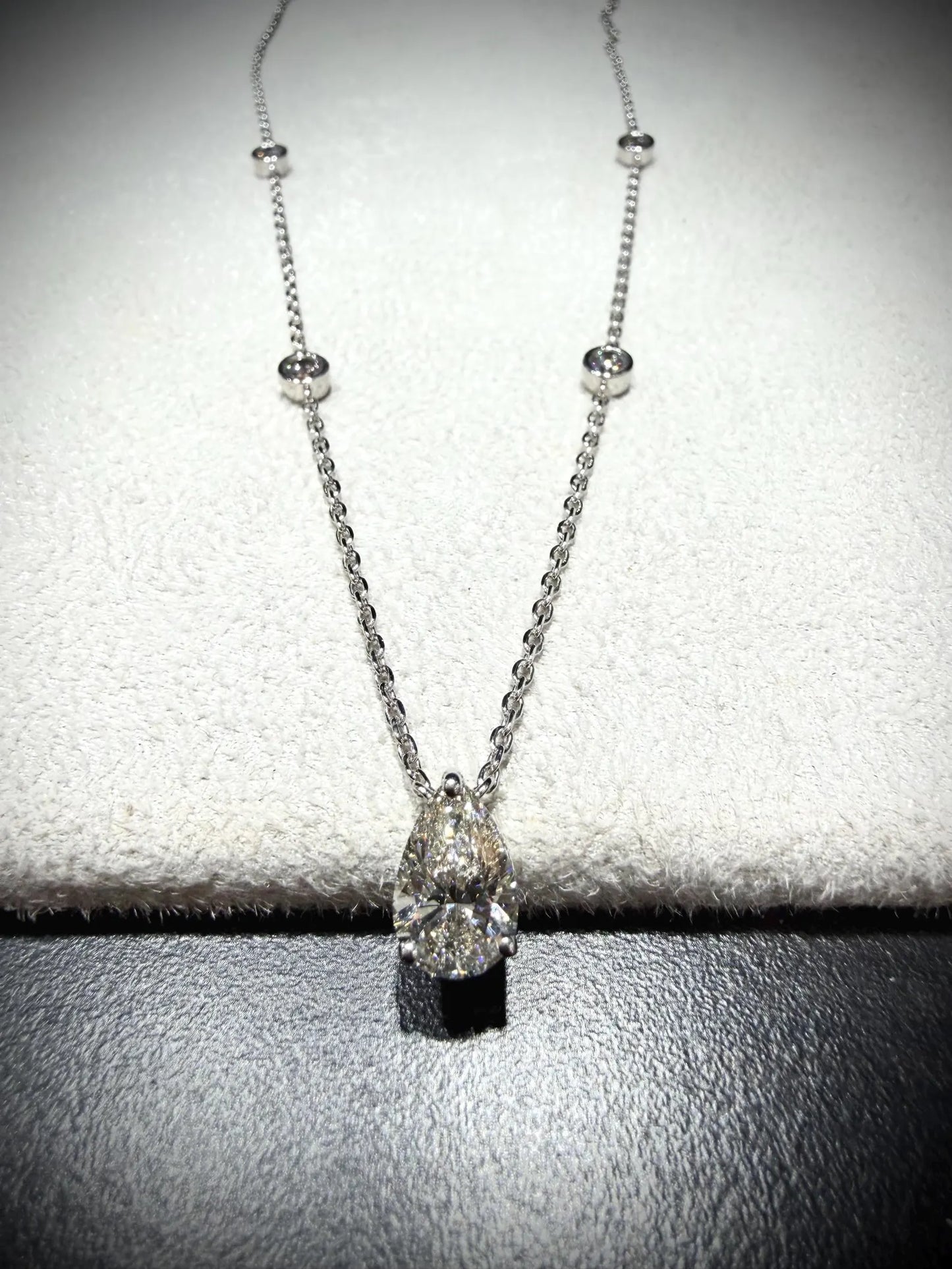 Pear Lab Grown Diamond Necklace, Sterling Silver Chain, 2.20ct tw 16”-18”
