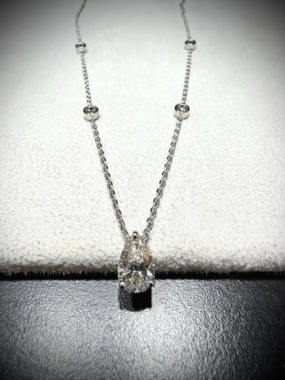 Pear Lab Grown Diamond Necklace, Sterling Silver Chain, 2.20ct tw 16”-18”