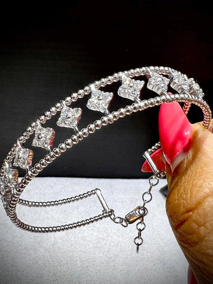 Diamond Adjustable Cuff Bracelet: Lab Grown Diamonds 2.24 Carats Sterling Silver 7-8”