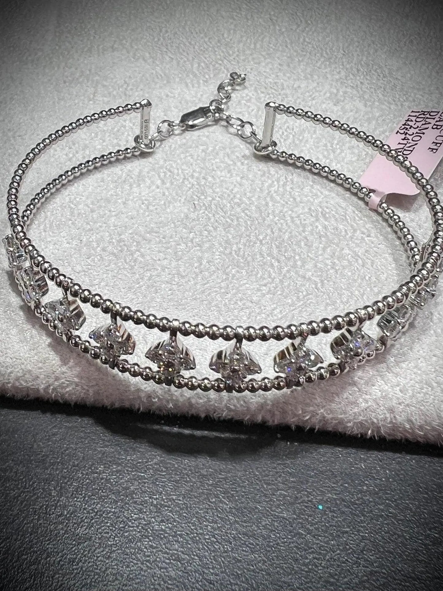 Diamond Adjustable Cuff Bracelet: Lab Grown Diamonds 2.24 Carats Sterling Silver 7-8”