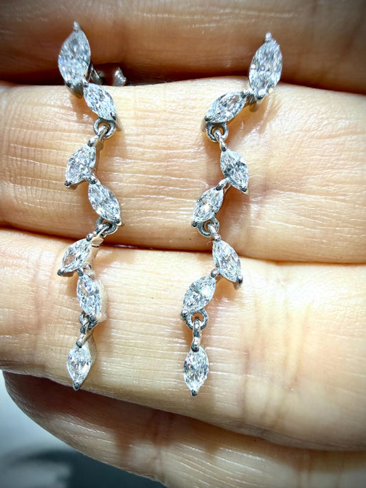 Lab Grown Marquise Diamond Dangle Earrings 1.00 Carat tw. in Sterling Silver