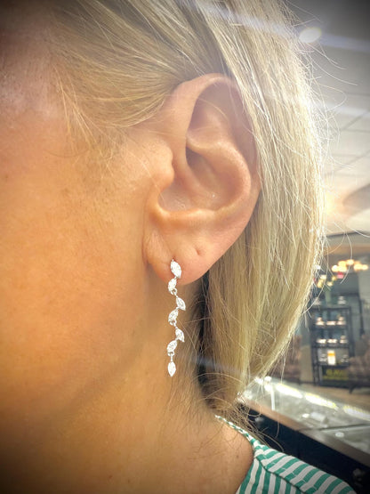 Lab Grown Marquise Diamond Dangle Earrings 1.00 Carat tw. in Sterling Silver