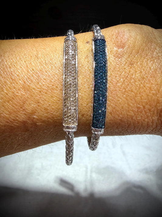 Natural Diamond Bangle 0.65 Carats: 7” Brown Diamonds Sterling Silver