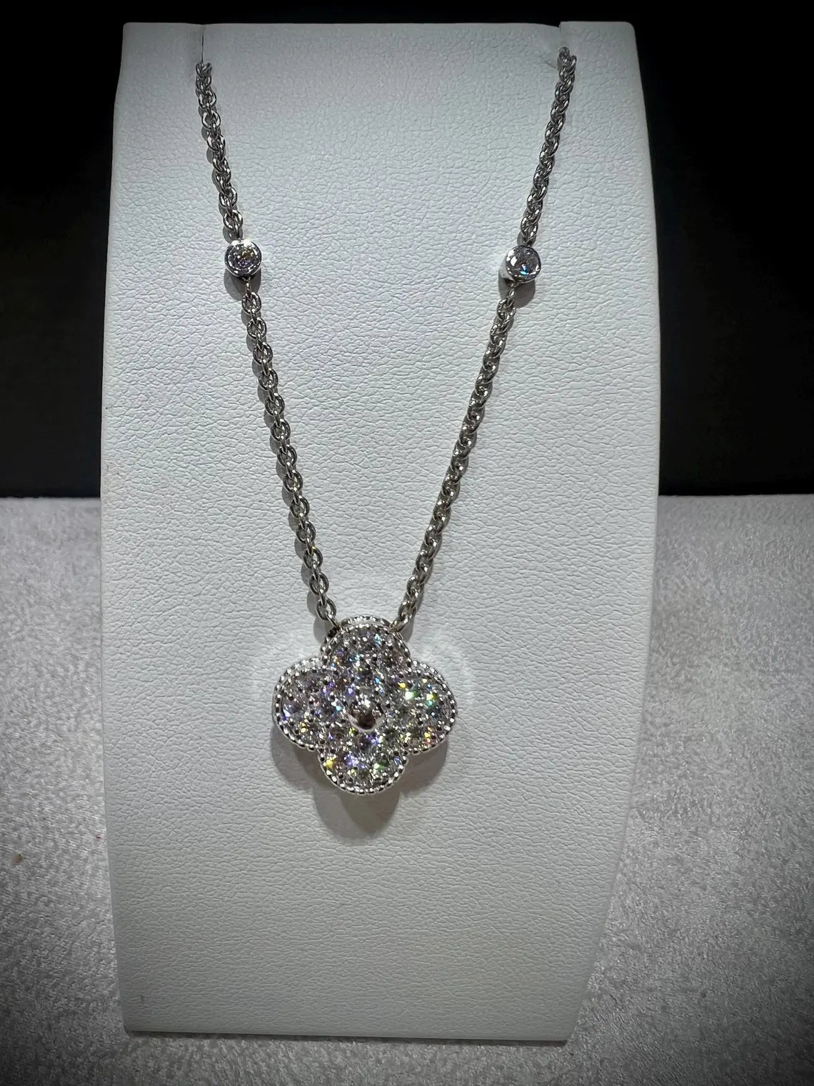 Diamond Clover Necklace 1.11 Carats: Sterling Silver, Lab Grown Diamonds