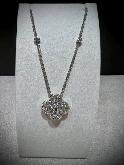 Diamond Clover Necklace 1.11 Carats: Sterling Silver, Lab Grown Diamonds