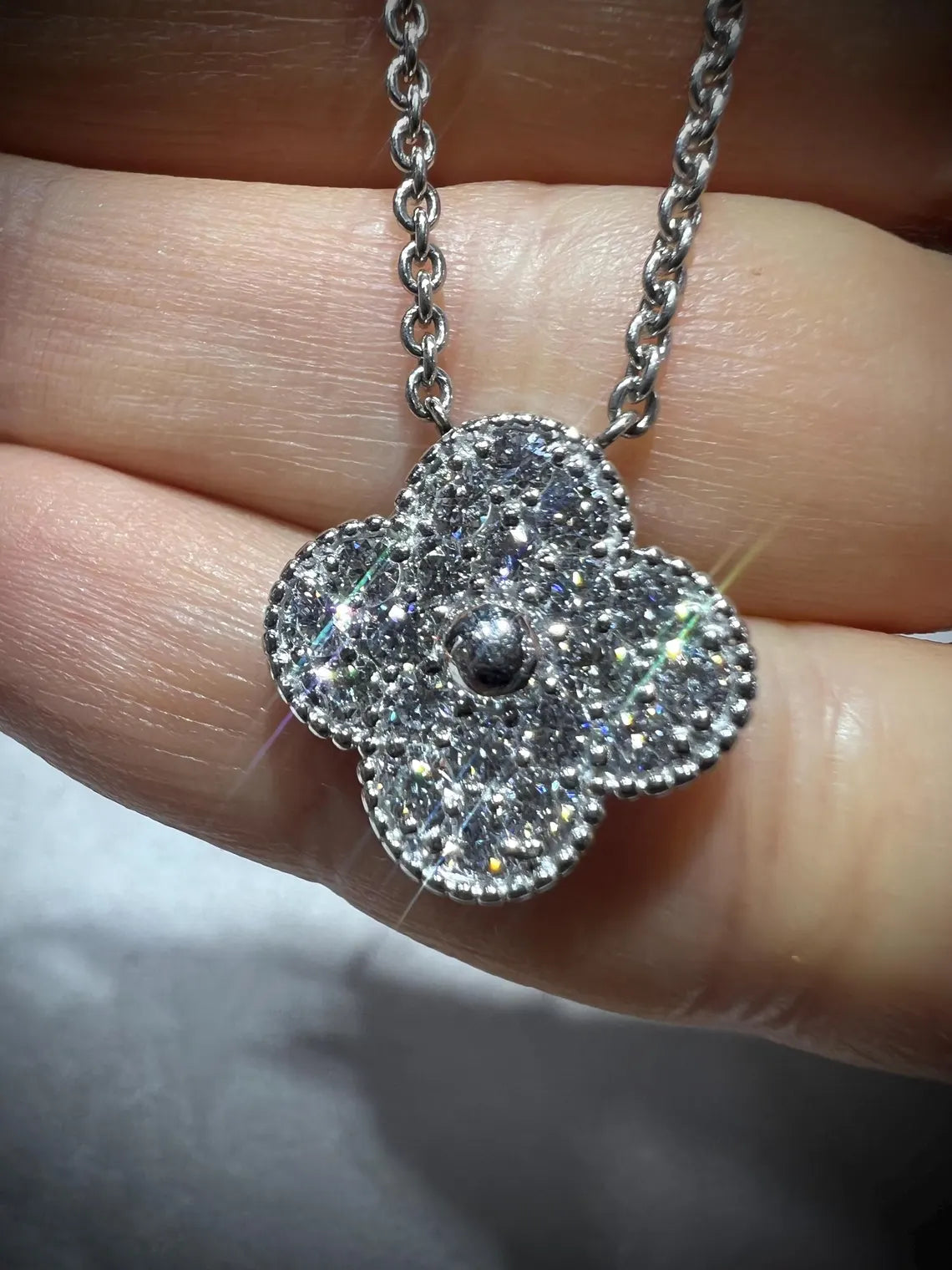 Diamond Clover Necklace 1.11 Carats: Sterling Silver, Lab Grown Diamonds