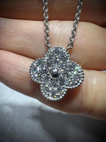 Diamond Clover Necklace 1.11 Carats: Sterling Silver, Lab Grown Diamonds
