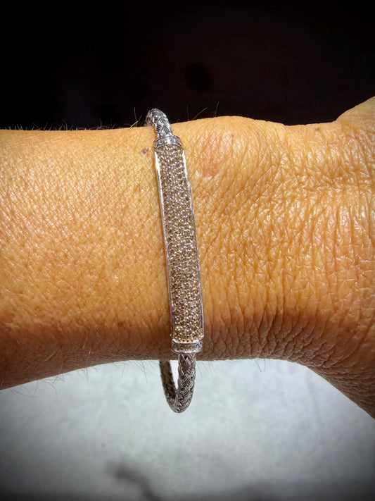 Sterling Silver Natural Diamond Bangle 0.65 Carats: 7” Brown or Blue Diamonds