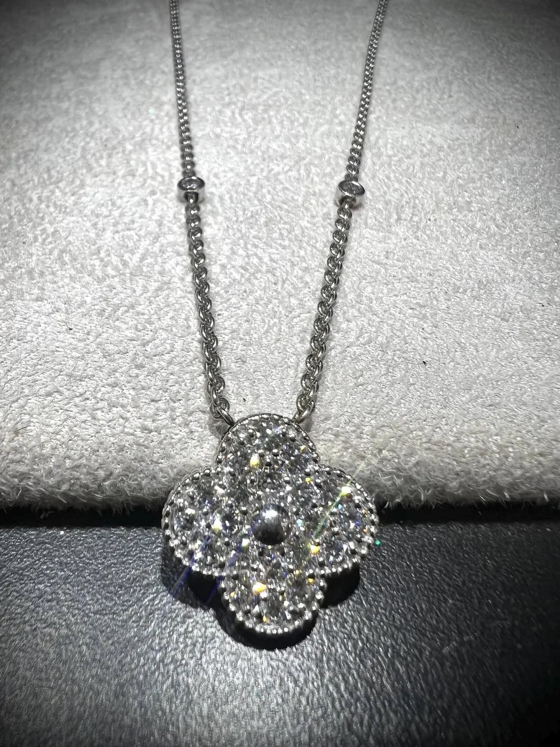 Diamond Clover Necklace 1.11 Carats: Sterling Silver, Lab Grown Diamonds
