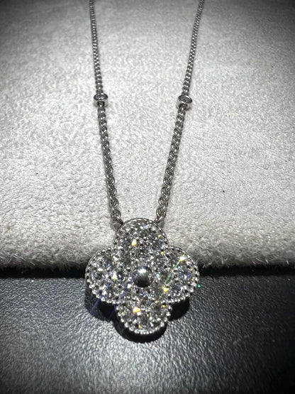 Diamond Clover Necklace 1.11 Carats: Sterling Silver, Lab Grown Diamonds