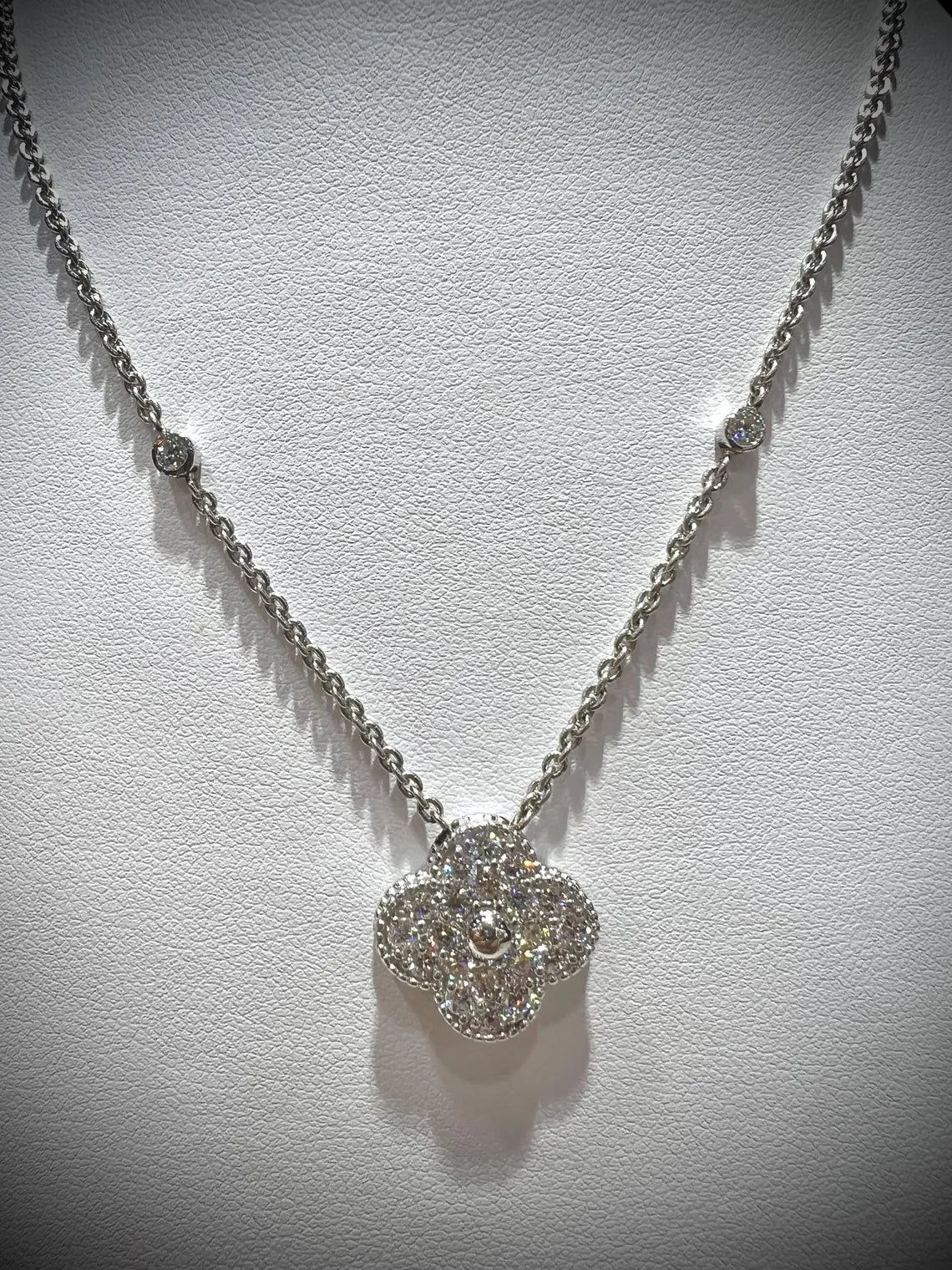 Diamond Clover Necklace 1.11 Carats: Sterling Silver, Lab Grown Diamonds
