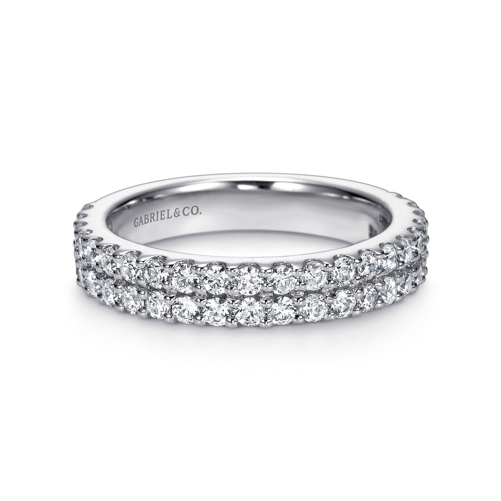 14K White Gold 2 Row Shared Prong Set Diamond Anniversary Band