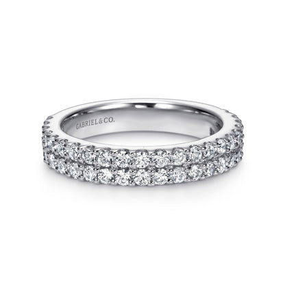14K White Gold 2 Row Shared Prong Set Diamond Anniversary Band