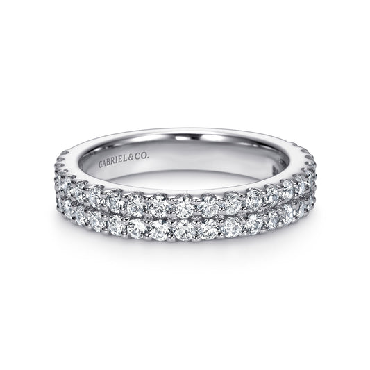 14K White Gold 2 Row Shared Prong Set Diamond Anniversary Band