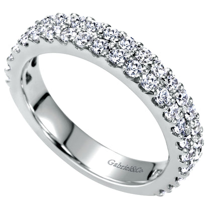 14K White Gold 2 Row Shared Prong Set Diamond Anniversary Band