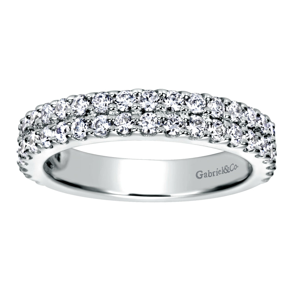 14K White Gold 2 Row Shared Prong Set Diamond Anniversary Band