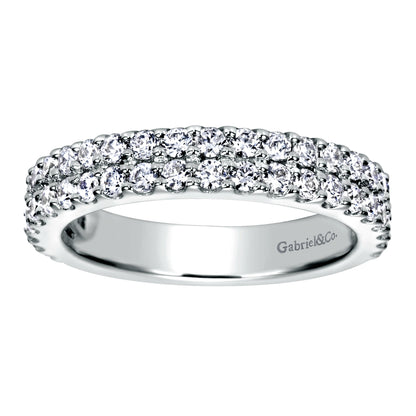 14K White Gold 2 Row Shared Prong Set Diamond Anniversary Band