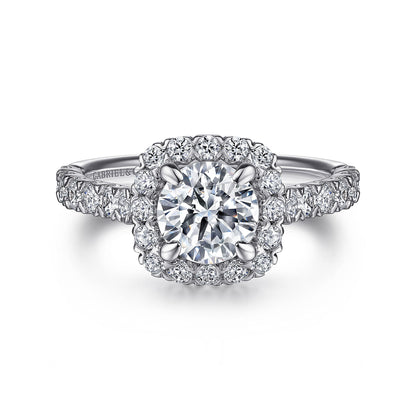 14K White Gold Cushion Halo Round Diamond Engagement Ring