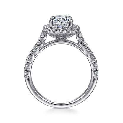 14K White Gold Cushion Halo Round Diamond Engagement Ring