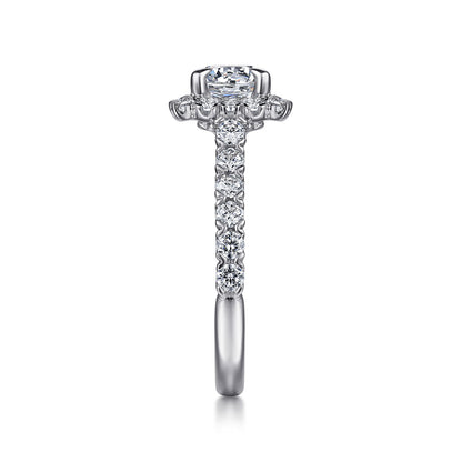 14K White Gold Cushion Halo Round Diamond Engagement Ring