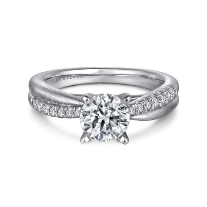 14K White Gold Round Twisted Diamond Engagement Ring