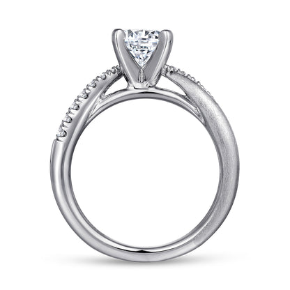 14K White Gold Round Twisted Diamond Engagement Ring