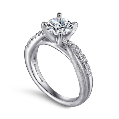 14K White Gold Round Twisted Diamond Engagement Ring