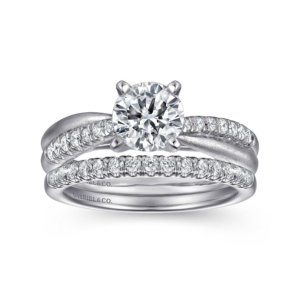 14K White Gold Round Twisted Diamond Engagement Ring