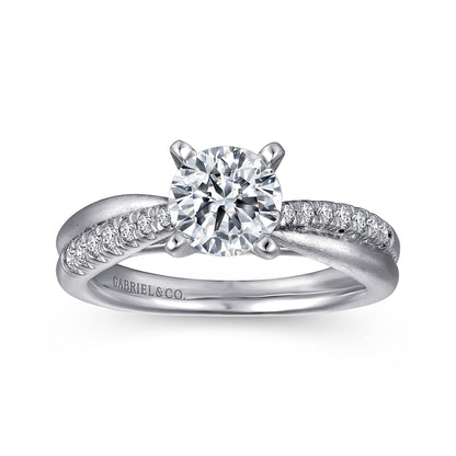 14K White Gold Round Twisted Diamond Engagement Ring