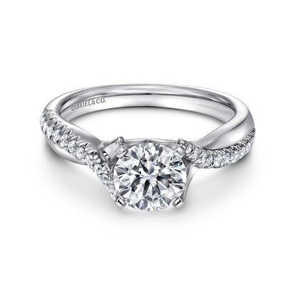 14K White Gold Round Twisted Diamond Engagement Ring