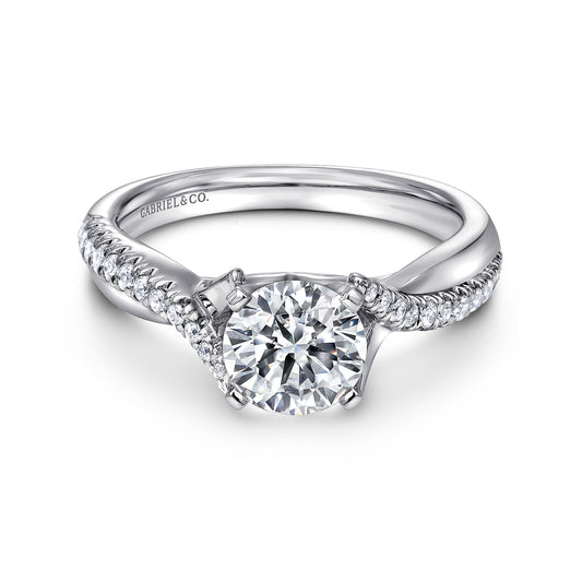 14K White Gold Round Twisted Diamond Engagement Ring