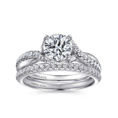 14K White Gold Round Twisted Diamond Engagement Ring