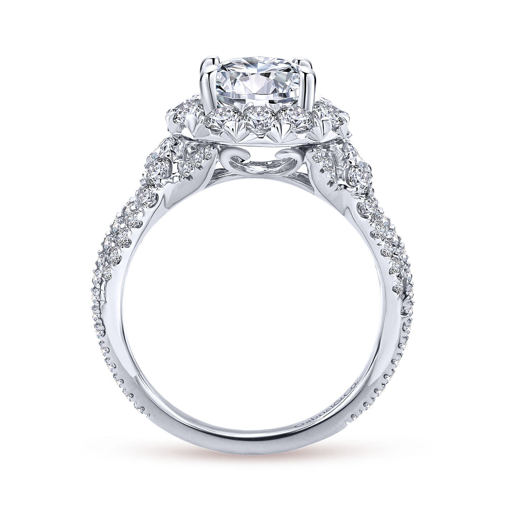 14K White Gold Round Halo Diamond Engagement Ring
