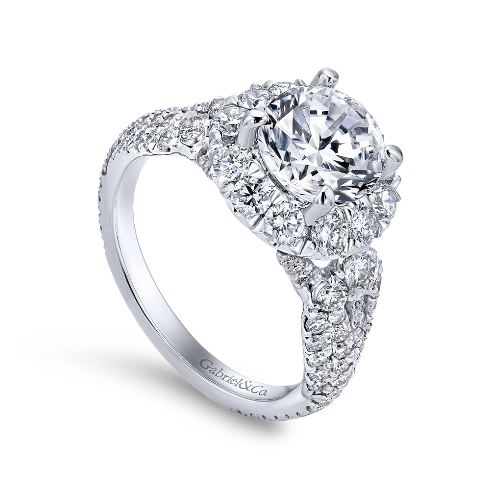 14K White Gold Round Halo Diamond Engagement Ring