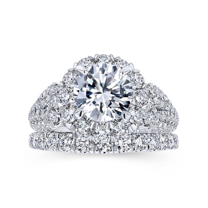 14K White Gold Round Halo Diamond Engagement Ring